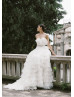 Strapless Ivory Pleated Tulle Ruffled Stunning Wedding Dress